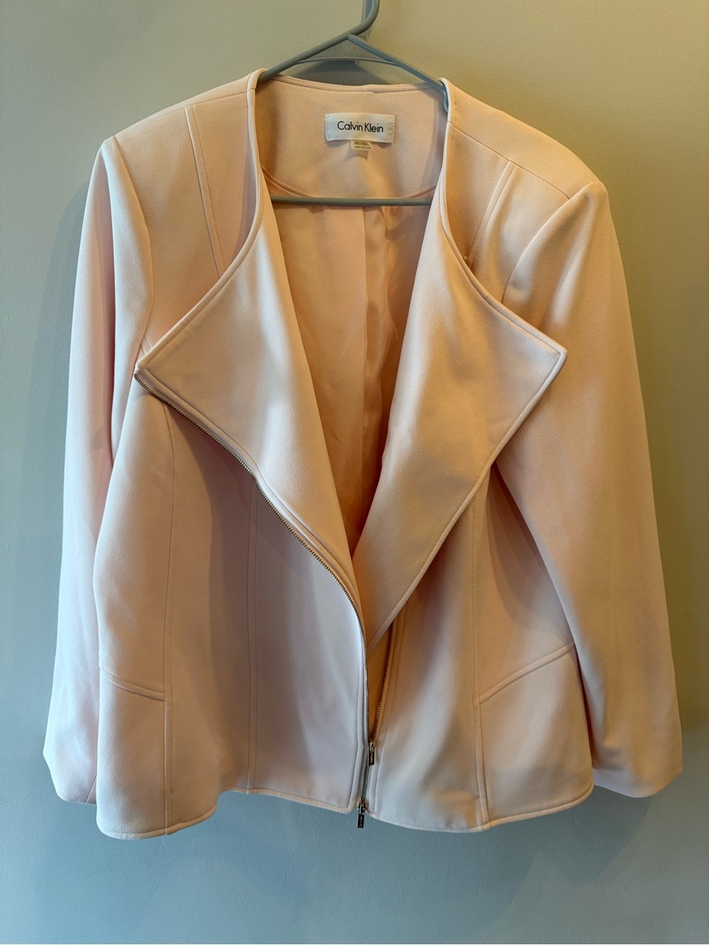 Calvin Klein Women's Blush Pink Asymmetrical Zip Jacket - Picture 4 of 5